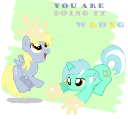 Size: 6800x6369 | Tagged: safe, artist:pridark, derpy hooves, lyra heartstrings, pegasus, pony, absurd resolution, clothes, cute, female, gloves, hand, lyra's humans, mare, rubber gloves, simple background, transparent background