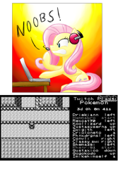 Size: 600x900 | Tagged: safe, fluttershy, pegasus, pony, computer, gamershy, headphones, ledge, pokémon, rage, solo, that damn ledge, twitch plays pokémon, twitch.tv