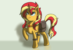 Size: 4560x3108 | Tagged: safe, artist:my-little-poni, sunset shimmer, pony, unicorn, equestria girls, absurd resolution, female, mare, raised hoof, saddle bag, solo