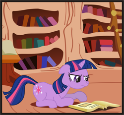 Size: 813x756 | Tagged: safe, artist:goofycabal, derpibooru import, twilight sparkle, book, golden oaks library, reading, solo