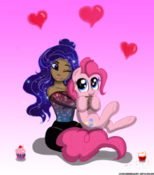 Size: 2424x2749 | Tagged: safe, artist:helenasherzblut, pinkie pie, human, clothes, duo female, female, hug