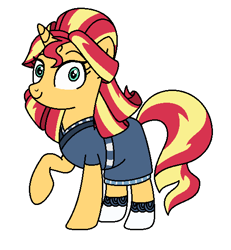 Size: 512x555 | Tagged: safe, artist:author92, sunset shimmer, pony, unicorn, eqg summertime shorts, equestria girls, good vibes, alternate costumes, alternate hairstyle, clothes, equestria girls ponified, female, happi, mare, obi, ponified, simple background, smiling, socks, solo, sunset sushi, toy interpretation, white background