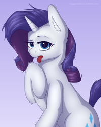 Size: 1280x1600 | Tagged: safe, artist:staggeredline, rarity, pony, unicorn, behaving like a cat, looking at you, solo, tongue out