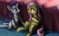 Size: 2650x1613 | Tagged: safe, artist:sharpieboss, fluttershy, rarity, pegasus, pony, unicorn, filli vanilli, belly button