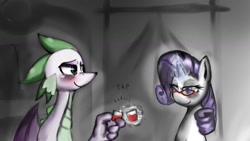 Size: 1280x720 | Tagged: safe, artist:doubt, rarity, spike, dragon, pony, unicorn, fanfic:like fine wine, fanfic art, female, glasses, male, shipping, sparity, straight, winged spike