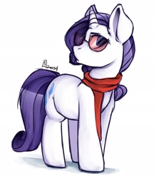 Size: 1771x2048 | Tagged: safe, artist:yukomaussi, rarity, pony, unicorn, clothes, female, glasses, mare, scarf, simple background, solo, sunglasses, white background