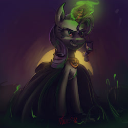 Size: 3000x3000 | Tagged: safe, artist:alumx, rarity, pony, unicorn, cape, clothes, corrupted, costume, fangs