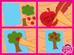 Size: 850x628 | Tagged: safe, applejack, earth pony, pony, craft, my little pony logo, name, official, tree