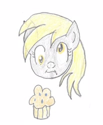 Size: 2268x2770 | Tagged: safe, artist:barryfrommars, derpy hooves, pegasus, pony, blueberries, female, mare, muffin, pencil drawing, traditional art