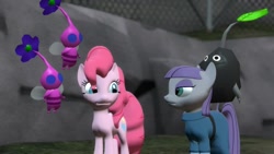 Size: 1366x768 | Tagged: safe, artist:fezwearingdoctor, maud pie, pinkie pie, earth pony, pony, maud pie (episode), 3d, female, gmod, mare, pikmin, pikmin 3, rock pikmin, winged pikmin