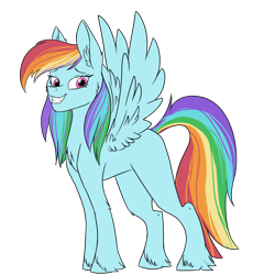 Size: 1024x1024 | Tagged: safe, artist:albinnada, derpibooru import, rainbow dash, pegasus, pony, ear fluff, female, looking at you, mare, smiling, solo, spread wings, unshorn fetlocks, wings