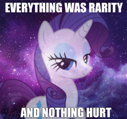 Size: 864x812 | Tagged: safe, rarity, pony, unicorn, image macro, meme, solo, space