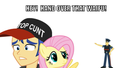 Size: 831x461 | Tagged: safe, flash sentry, fluttershy, equestria girls, baseball cap, cunt, exploitable meme, hat, kurt marshall, meme, officer pootang mang, top gun, vulgar, waifu thief