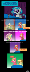 Size: 700x1700 | Tagged: safe, artist:thewormouroboros, applejack, big macintosh, dj pon-3, fluttershy, vinyl scratch, earth pony, pegasus, pony, billie holiday, comic, fluttermac, liarmac, male, shipping, singing, stallion, straight