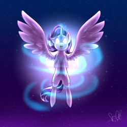 Size: 2000x2000 | Tagged: safe, artist:sonigiraldo, starlight glimmer, alicorn, alicornified, ascension, female, glowing horn, night, race swap, solo, starlicorn, stars, xk-class end-of-the-world scenario