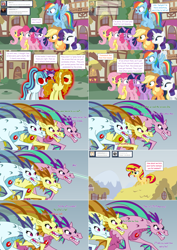 Size: 2564x3616 | Tagged: safe, artist:hakunohamikage, derpibooru import, adagio dazzle, applejack, aria blaze, fluttershy, pinkie pie, rainbow dash, rarity, sonata dusk, sunset shimmer, twilight sparkle, twilight sparkle (alicorn), alicorn, earth pony, pegasus, pony, siren, unicorn, ask, ask-princesssparkle, high res, magic, mane six, ponified, the dazzlings, tumblr