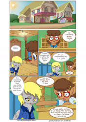 Size: 1024x1447 | Tagged: safe, artist:jeremy3, derpy hooves, oc, oc:trissie, pegasus, pony, comic:everfree, comic, female, glasses, mailmare, mare