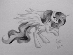 Size: 2592x1936 | Tagged: safe, artist:lortstreet54, princess celestia, alicorn, pony, drawing, monochrome, solo, traditional art