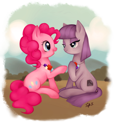 Size: 1000x1106 | Tagged: safe, artist:trefleix, maud pie, pinkie pie, earth pony, pony, maud pie (episode), rock candy necklace, wrong cutie mark