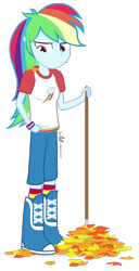 Size: 470x920 | Tagged: safe, artist:dm29, derpibooru import, rainbow dash, equestria girls, autumn, leaves, rake, simple background, solo, transparent background