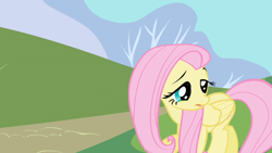 Size: 1280x720 | Tagged: safe, fluttershy, pegasus, pony, cute, female, mare, scared, solo