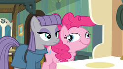 Size: 1920x1080 | Tagged: safe, screencap, maud pie, pinkie pie, earth pony, pony, maud pie (episode), :t, derp, didney worl, face, faic, female, great moments in animation, mare, ponk, ponkie poy, smear frame, smiling, wallpaper, wat