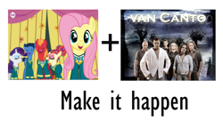 Size: 1360x738 | Tagged: safe, big macintosh, fluttershy, rarity, toe-tapper, torch song, earth pony, pegasus, pony, unicorn, filli vanilli, clothes, exploitable meme, make it happen, male, meme, ponytones outfit, stallion, van canto