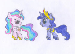 Size: 1276x923 | Tagged: artist needed, safe, princess celestia, princess luna, alicorn, pony, female, filly, looking at each other