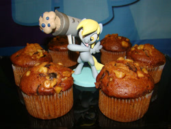 Size: 1024x768 | Tagged: safe, derpy hooves, pegasus, pony, female, mare, muffin, muffin cannon, muffin launcher, photo