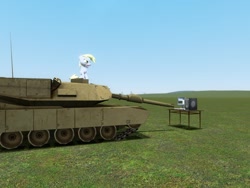 Size: 1024x768 | Tagged: safe, derpy hooves, pegasus, pony, 3d, angry, computer, desk, female, gmod, m1 abrams, mare, tank (vehicle), yelling