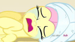 Size: 500x281 | Tagged: safe, screencap, fluttershy, pegasus, pony, filli vanilli, animated, crying, eyes closed, on back, open mouth, reaction image, sobbing, solo, towel