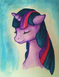 Size: 425x556 | Tagged: safe, artist:mumbles, derpibooru import, twilight sparkle, bust, portrait, solo, traditional art