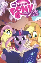 Size: 2063x3131 | Tagged: safe, idw, applejack, fluttershy, twilight sparkle, earth pony, pegasus, pony, comic, cover