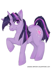 Size: 2480x3507 | Tagged: safe, artist:dalishtook, derpibooru import, twilight sparkle, pony, unicorn, female, mare, raised hoof, simple background, smiling, solo, white background