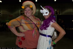 Size: 2048x1365 | Tagged: artist needed, safe, applejack, rarity, human, comikaze expo, cosplay, irl, irl human, mask, photo