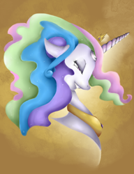 Size: 1000x1300 | Tagged: safe, artist:lunarledges, princess celestia, alicorn, pony, bust, female, horn, mare, multicolored mane, solo, white coat