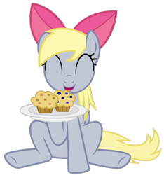 Size: 1194x1276 | Tagged: dead source, safe, derpy hooves, pegasus, pony, apple bloom's bow, bow, female, hair bow, mare, muffin, simple background, solo, transparent background, vector