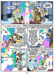 Size: 800x1109 | Tagged: safe, artist:mister-saugrenu, princess celestia, oc, oc:doctor caduceus, alicorn, pony, clipboard, comic, princess celestia hates tea