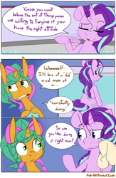 Size: 1280x1969 | Tagged: safe, artist:kryptchild, snails, starlight glimmer, pony, unicorn, comic:glim glam and pals, advice, alternate hairstyle, ask glitter shell, bath, bow, comic, glitter shell, sitting, speech bubble, towel, wet, wet mane