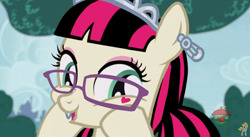 Size: 844x462 | Tagged: safe, edit, edited screencap, screencap, zippoorwhill, pony, forever filly, accessory, draculaura, female, filly, glasses, monster high, solo, solo female, tiara