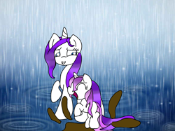 Size: 4100x3071 | Tagged: safe, artist:daisy meadows, derpibooru exclusive, rarity, sweetie belle, pony, unicorn, cute, mud, playing, rain, sisters, water rings, wet mane