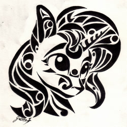 Size: 1459x1460 | Tagged: safe, artist:gaelledragons, sunset shimmer, black and white, grayscale, monochrome, solo, traditional art, tribal art