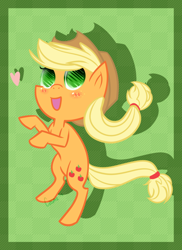 Size: 762x1048 | Tagged: dead source, safe, artist:astrequin, applejack, earth pony, pony, blushing, cowboy hat, hat, heart, open mouth, rearing, shadow, signature, solo