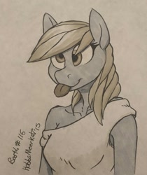 Size: 1077x1280 | Tagged: safe, artist:hobbsmeerkat, derpy hooves, anthro, bronycon, markers, solo, tongue out, traditional art