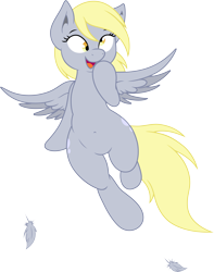 Size: 7556x9598 | Tagged: safe, artist:joey darkmeat, artist:portalart, derpy hooves, pegasus, pony, absurd resolution, belly button, both cutie marks, cute, derpabetes, feather, female, mare, open mouth, simple background, smiling, solo, transparent background, wide hips