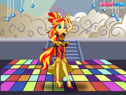 Size: 800x600 | Tagged: safe, artist:user15432, sunset shimmer, dance magic, equestria girls, spoiler:eqg specials, clothes, dance floor, dress, dressup, high heels, ponied up, pony ears, shoes, solo, starsue, wondercolts