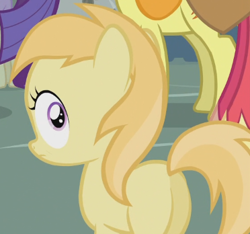 Size: 372x348 | Tagged: safe, screencap, big macintosh, carrot top, golden harvest, noi, rarity, earth pony, pony, unicorn, background pony, cropped, crowd, filly, foal, looking at you, male, plot, stallion, wide eyes