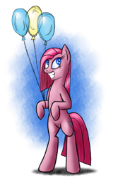 Size: 800x1200 | Tagged: safe, artist:shurikart, pinkie pie, pony, balloon, bipedal, pinkamena diane pie, solo