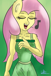 Size: 1280x1920 | Tagged: safe, artist:wolfy-pony, fluttershy, anthro, filli vanilli, eyes closed, singing, solo