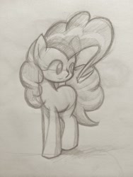 Size: 975x1300 | Tagged: artist needed, safe, pinkie pie, earth pony, pony, monochrome, sketch, solo, standing, traditional art